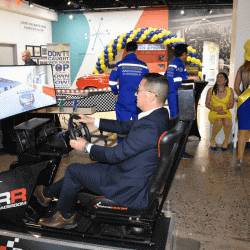 playing a driving simulator